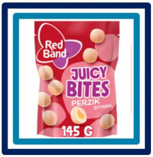 760902 Red Band Juicy Bites Perzik Smaak snoep 145 gram