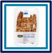 Huismerk Warm Gerookte Makreel Filet Peper Huismerk Ambachtelijke Warm Gerookte Makreel Filet Peper ca. 275 gram